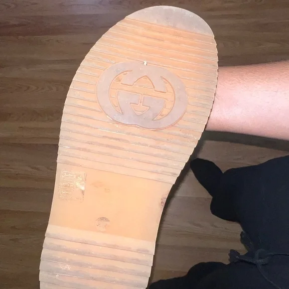 Gucci Beige & Burgundy GG Canvas Platform Slide Sandals - Picture 4 of 5